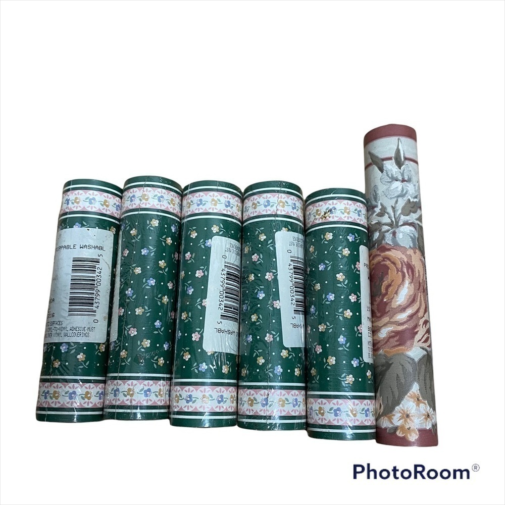 Vintage Wallpaper Border 5 Rolls Green Floral Prepastel Strippable Washable